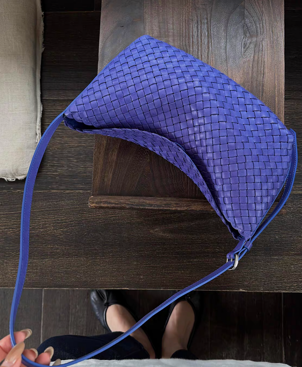 Thumbnail: Woven calf leather flap dumpling shoulder +crossbody bag