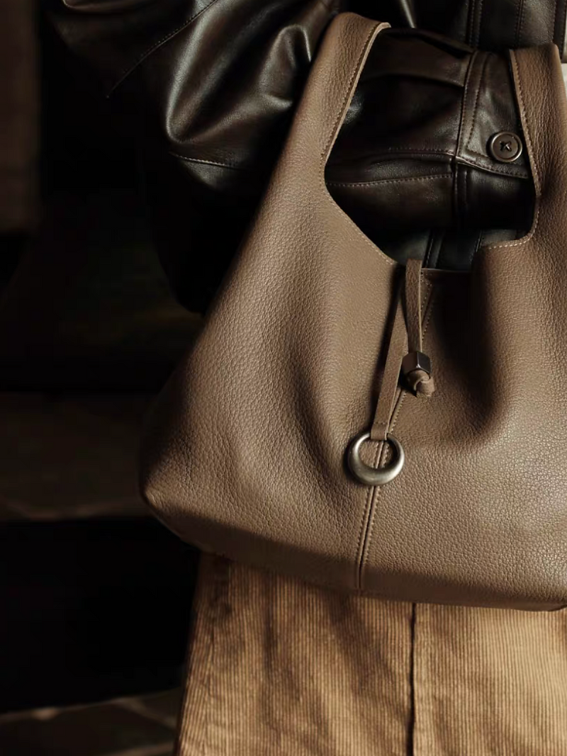 Soft sheep skin matte charms handle + crossbody bucket totebag 13