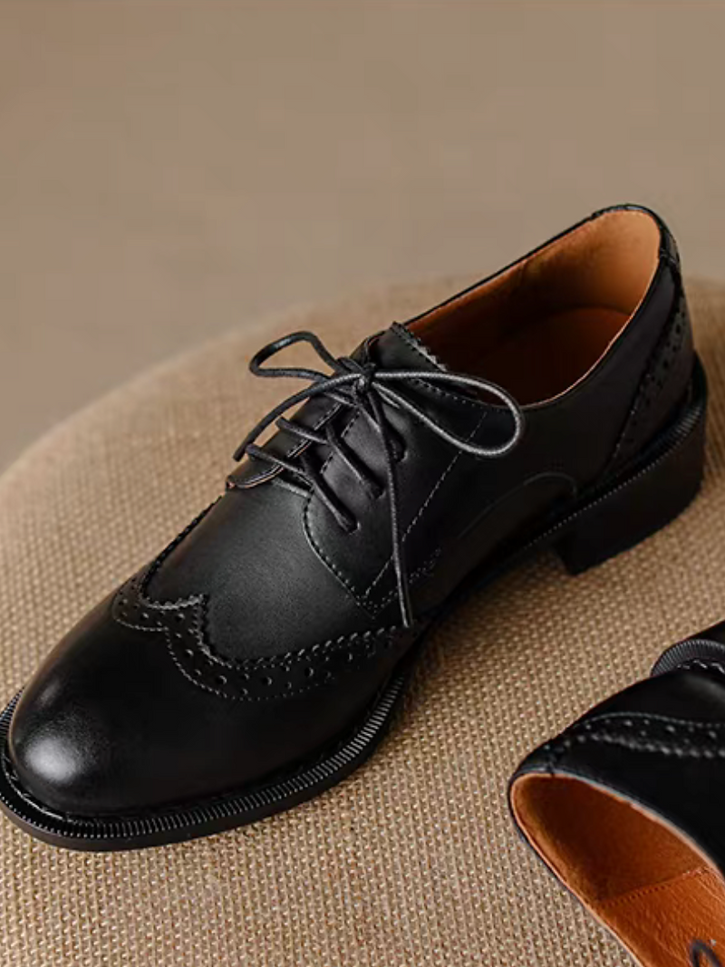 Brushed off calf leather brogue trim loafer lacing shoes 3