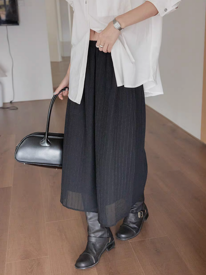 Black striped embossed elasticated layered tencel skirt 2