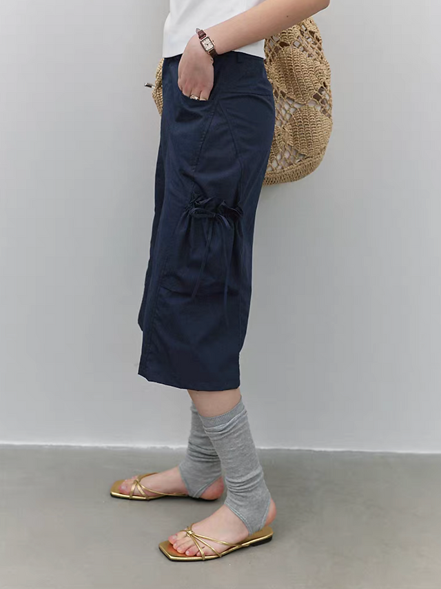 Navy cotton side drawstring casual pants 8