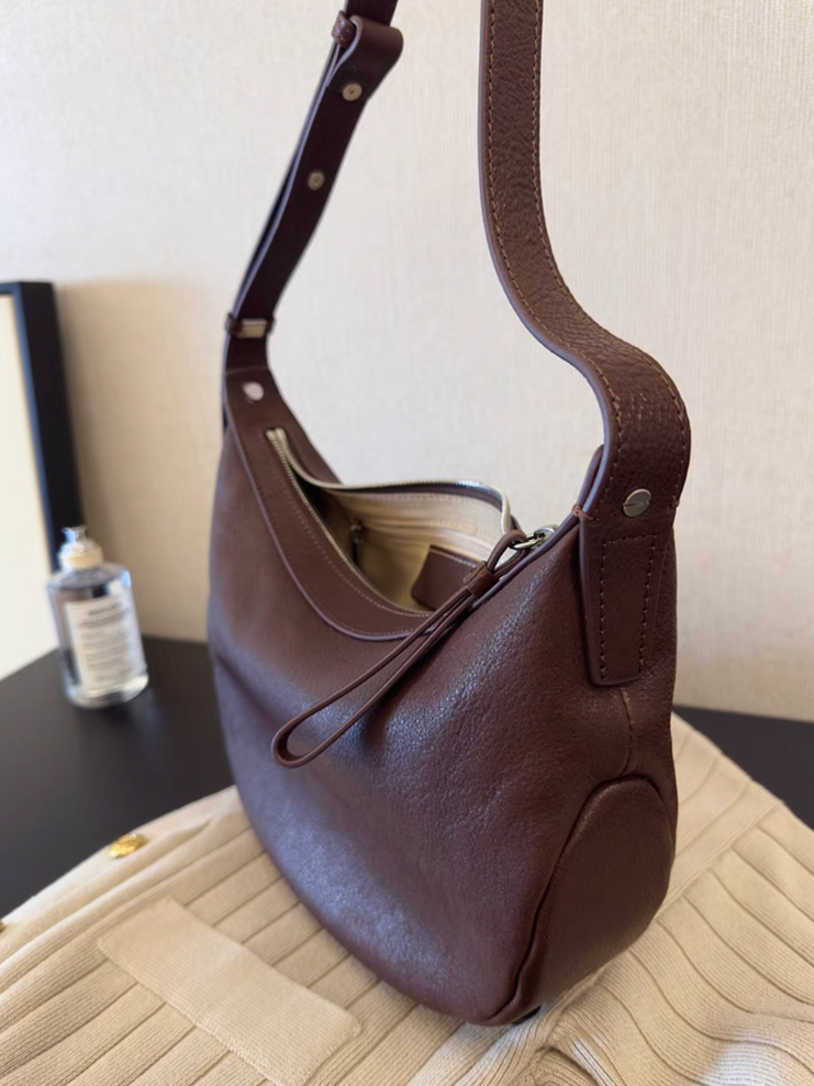 Bordeaux calf leather drape hobo crescent shoulder + crossbody bag 5