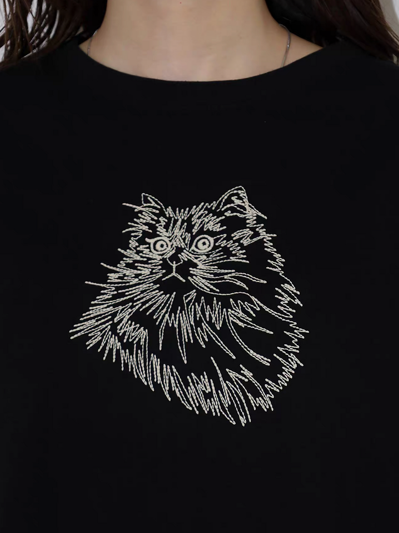 BARN kitten doggie embroidered crewneck cotton tee 3