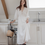 Thumbnail: Ivory crochet V neck linen cotton lyocell midi dress