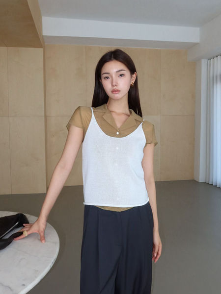 Shoulder adjustable straps U neck knitted acrylic poly camisole