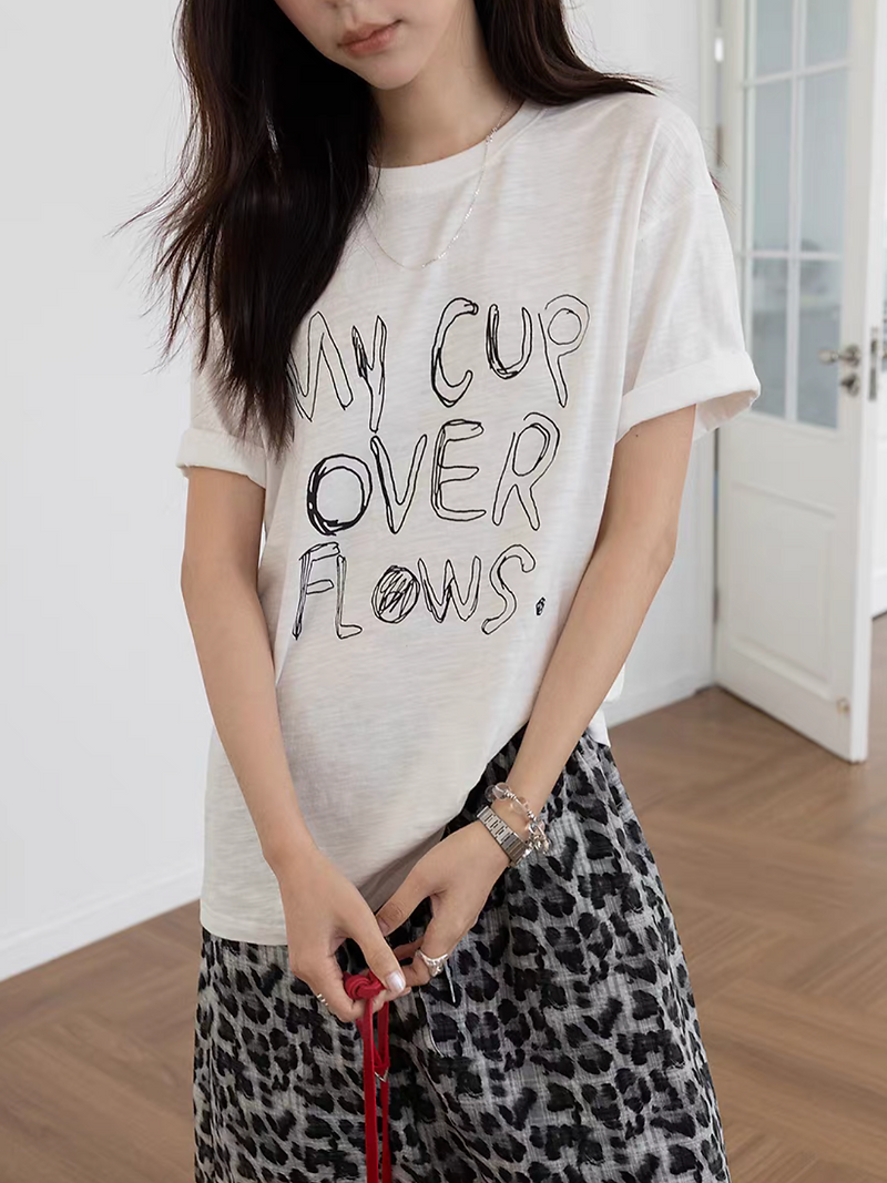 My Cup Over Flows print cotton crewneck tee 3