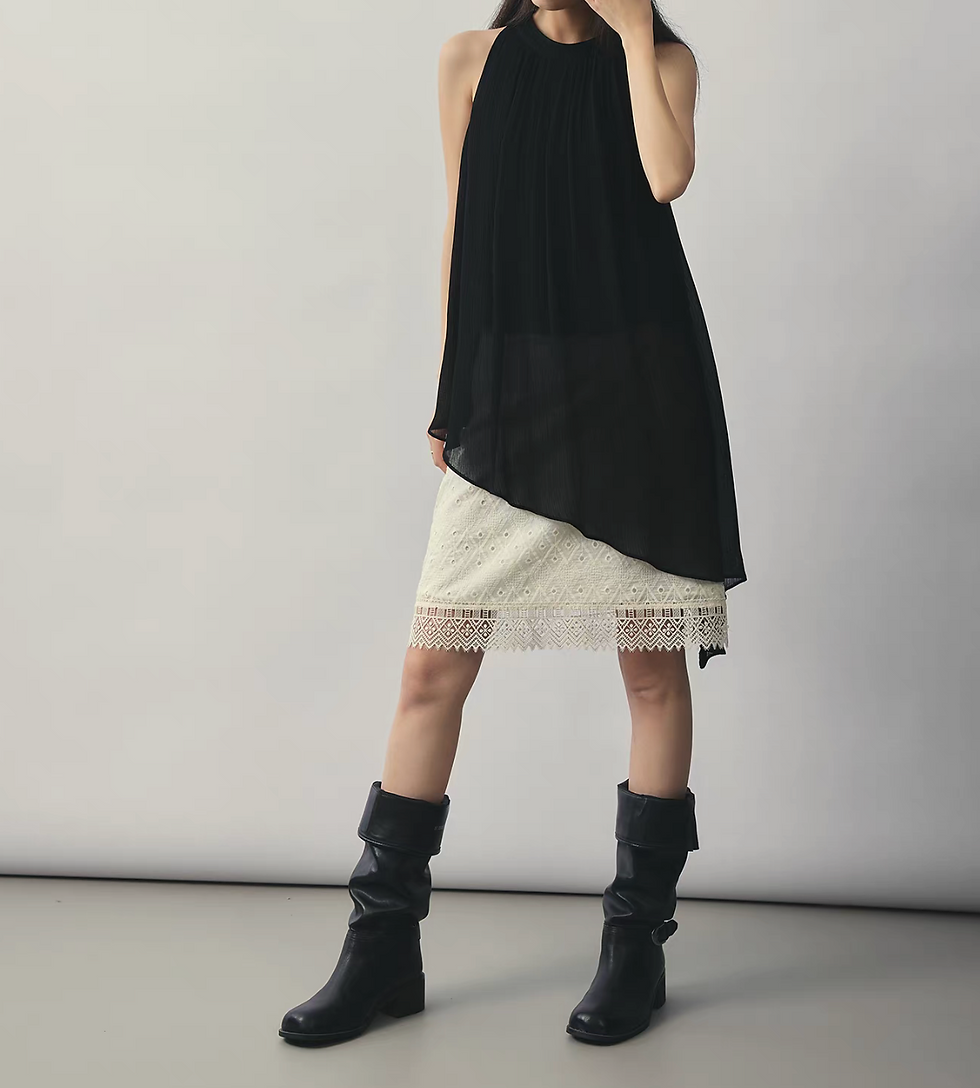Thumbnail: Black tencel asymmetric halter flare vest