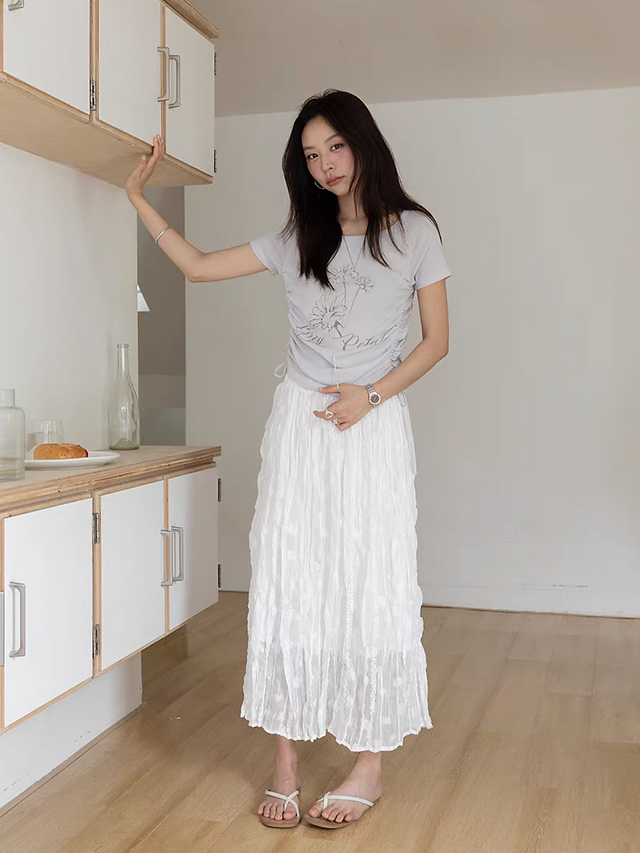Embossed poly layered elasticated A line ivory skirt 9