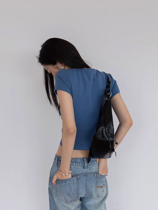 Modal cotton V neck side embroidered slim cut tee 12