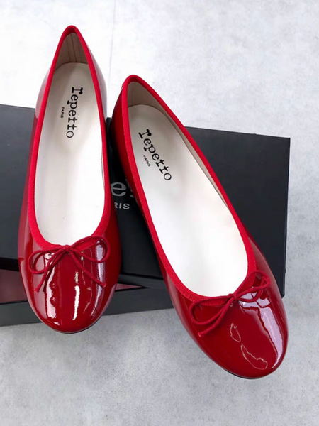 Repetto Paris made in France oil waxed crimson lambskin ribbon flats