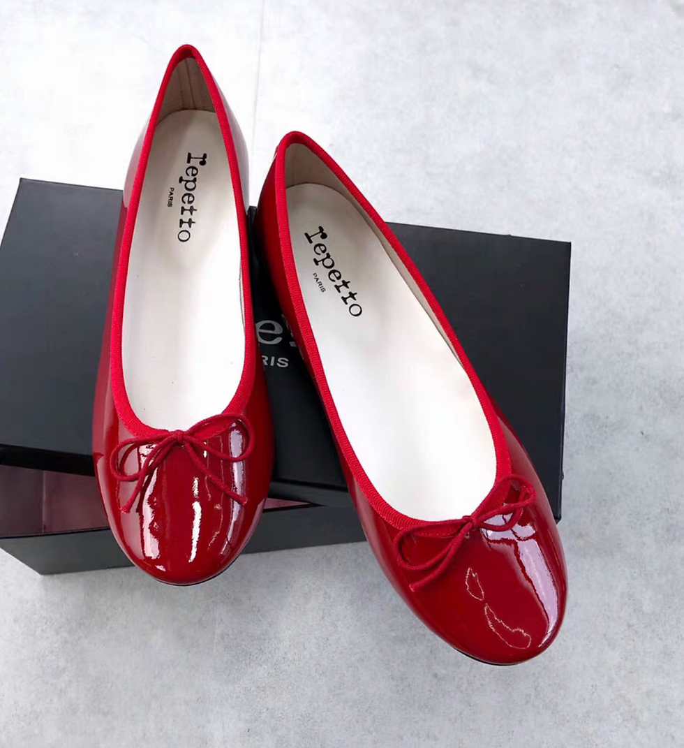 Thumbnail: Repetto Paris made in France oil waxed crimson lambskin ribbon flats
