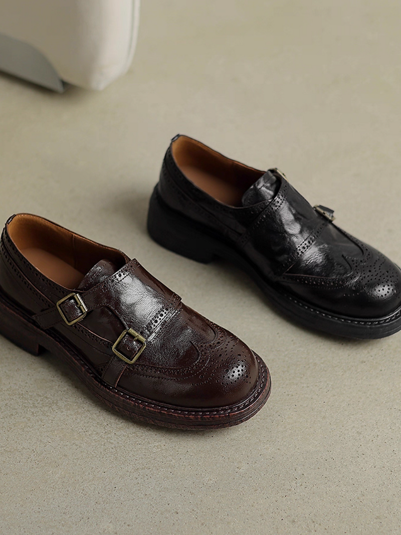 Double buckles lambskin brogue Oxford shoes 8