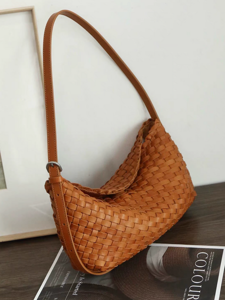 Woven calf leather flap dumpling shoulder +crossbody bag