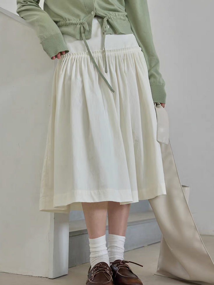 High waisted ribbed cotton ruffles pleates A line zipper skirt 5
