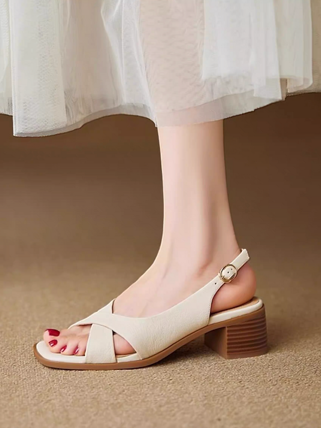 Crossed straps wood heed sling back lambskin sandals 8