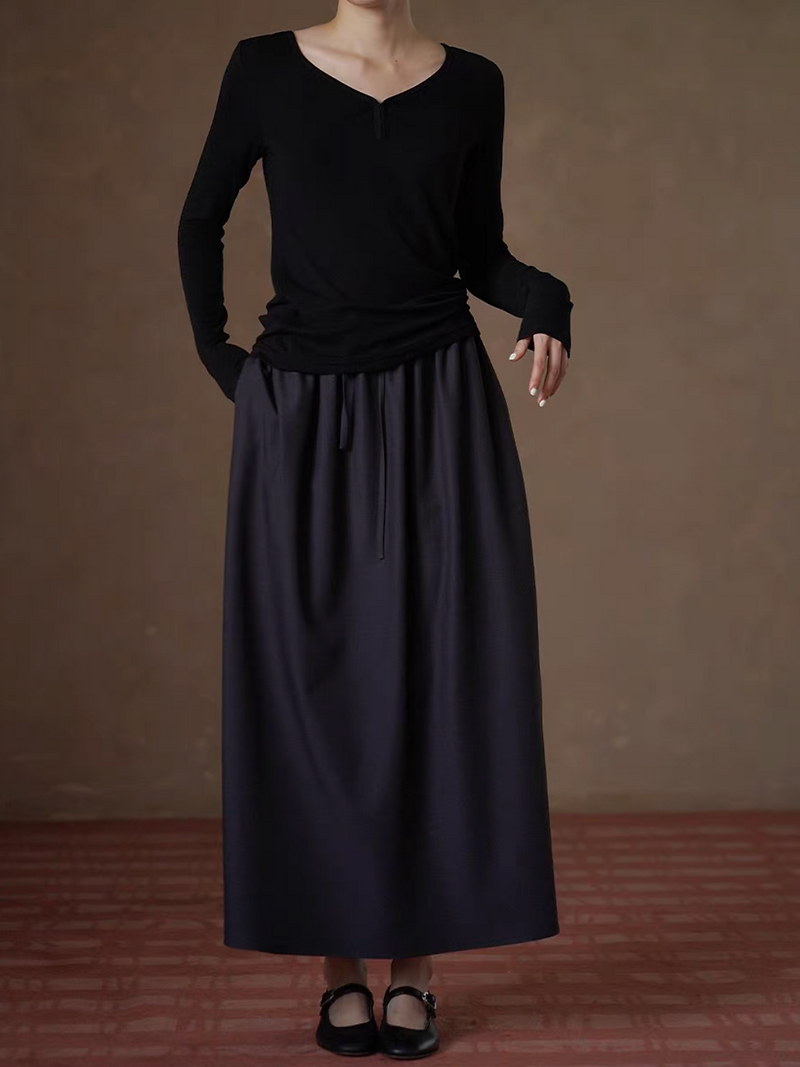 Charcoal dark blue cotton poly rayon elasticated long skirt 7
