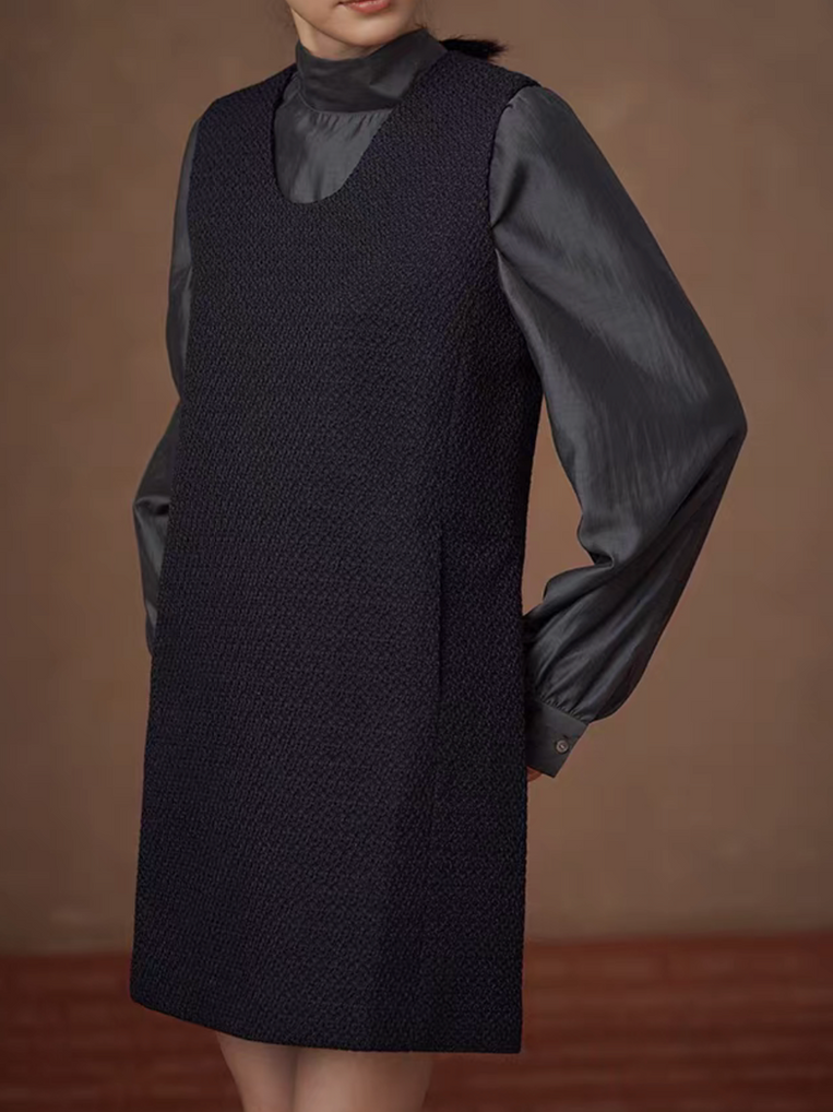 Charcoal navy tencel poly back knot contour blouse 5