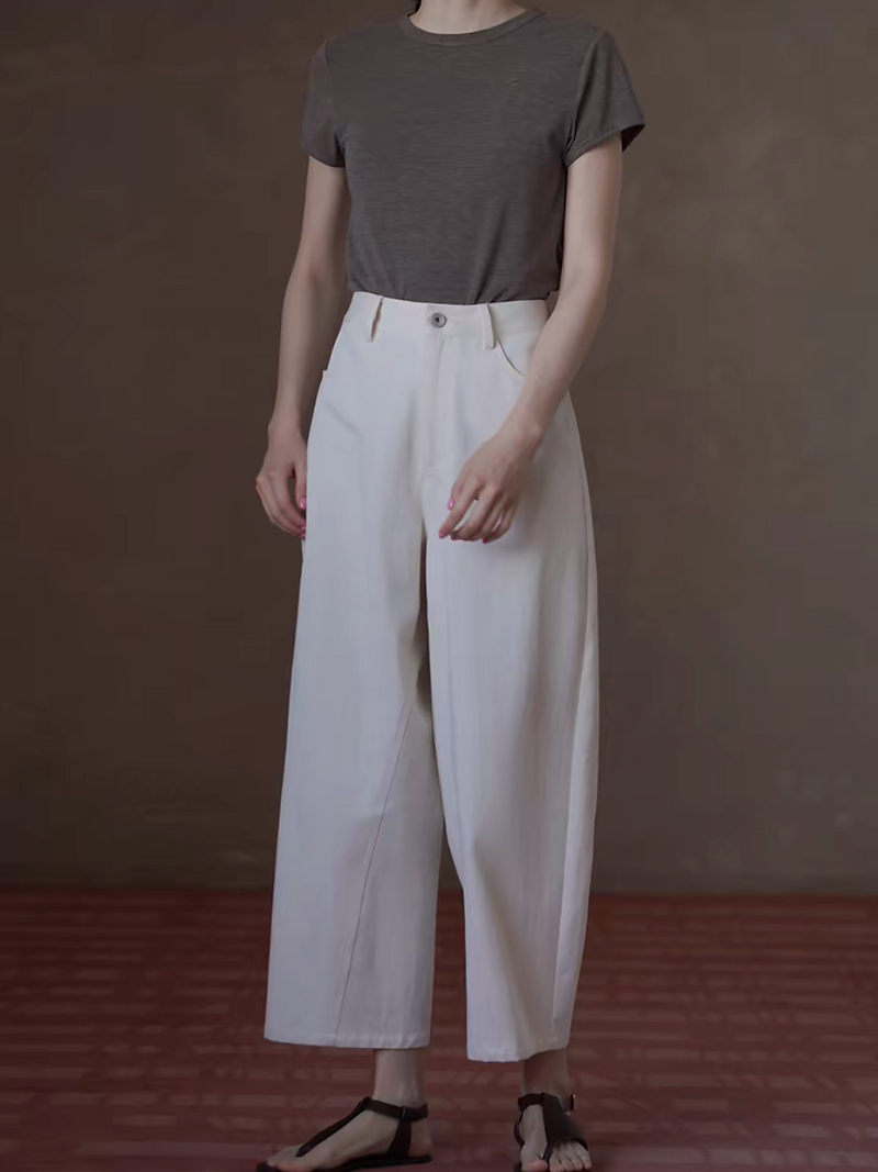 Ivory diagonal seam back adjustable strap denim cotton pants 5