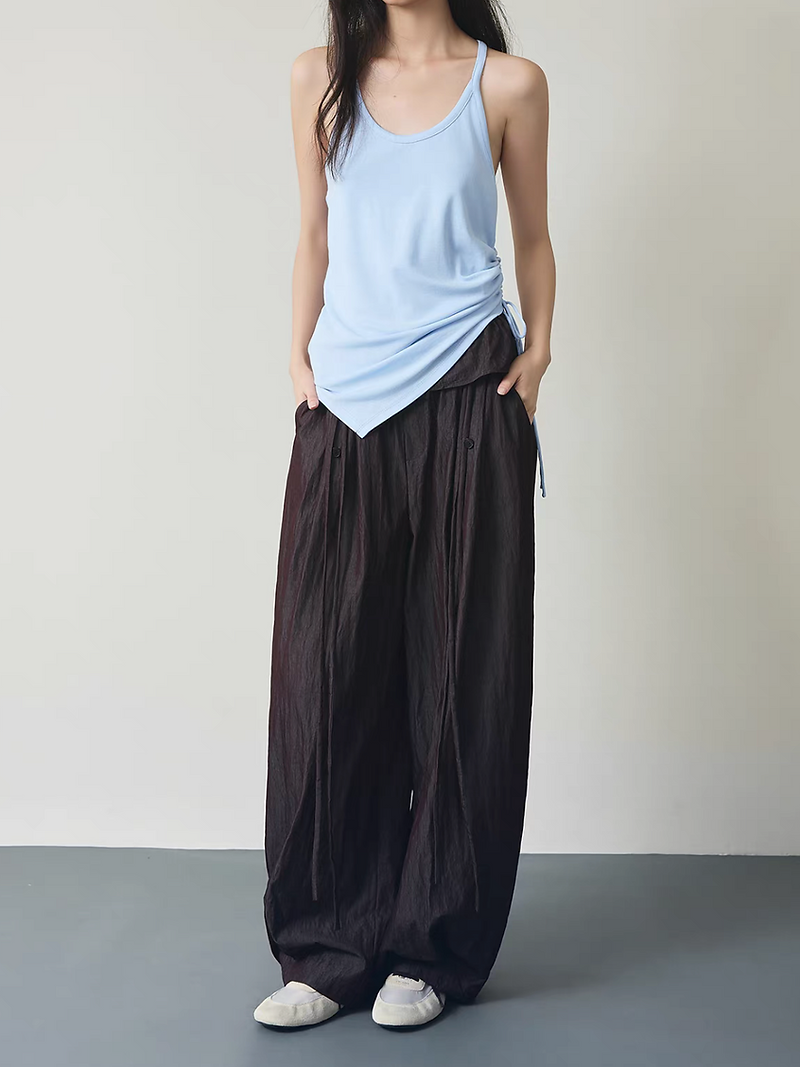 Poly rayon mocha charcoal cotton layered ruffled barrel pants 2