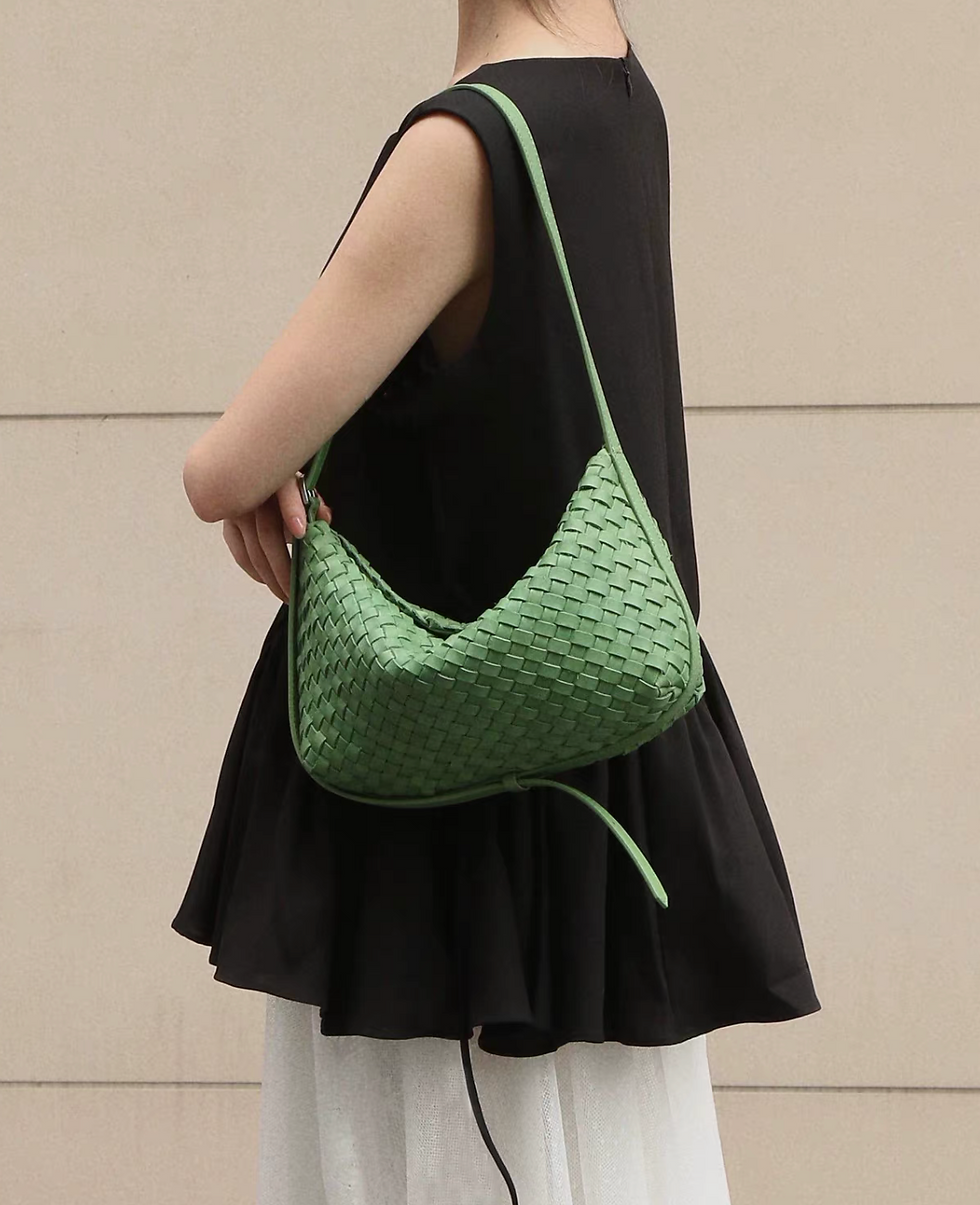 Thumbnail: Woven calf leather flap dumpling shoulder +crossbody bag