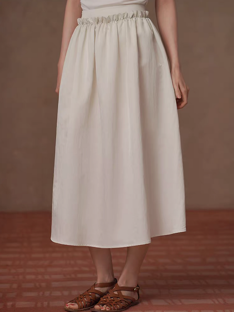 Elasticated waistband docking side zipper lined ivory pearl color skirt 6