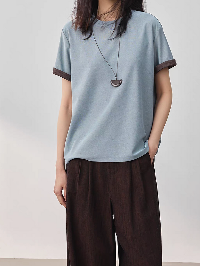 Cotton poly blue crewneck tee 1