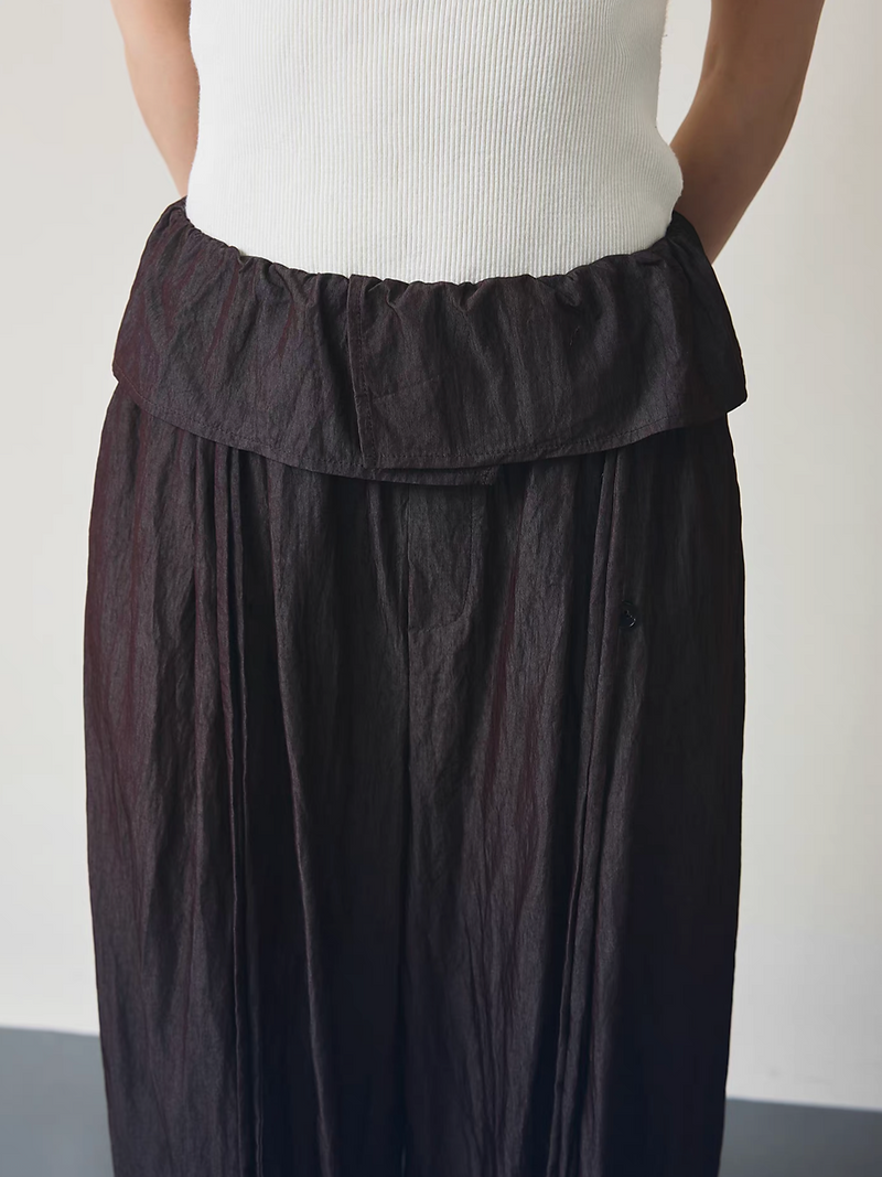 Poly rayon mocha charcoal cotton layered ruffled barrel pants 6