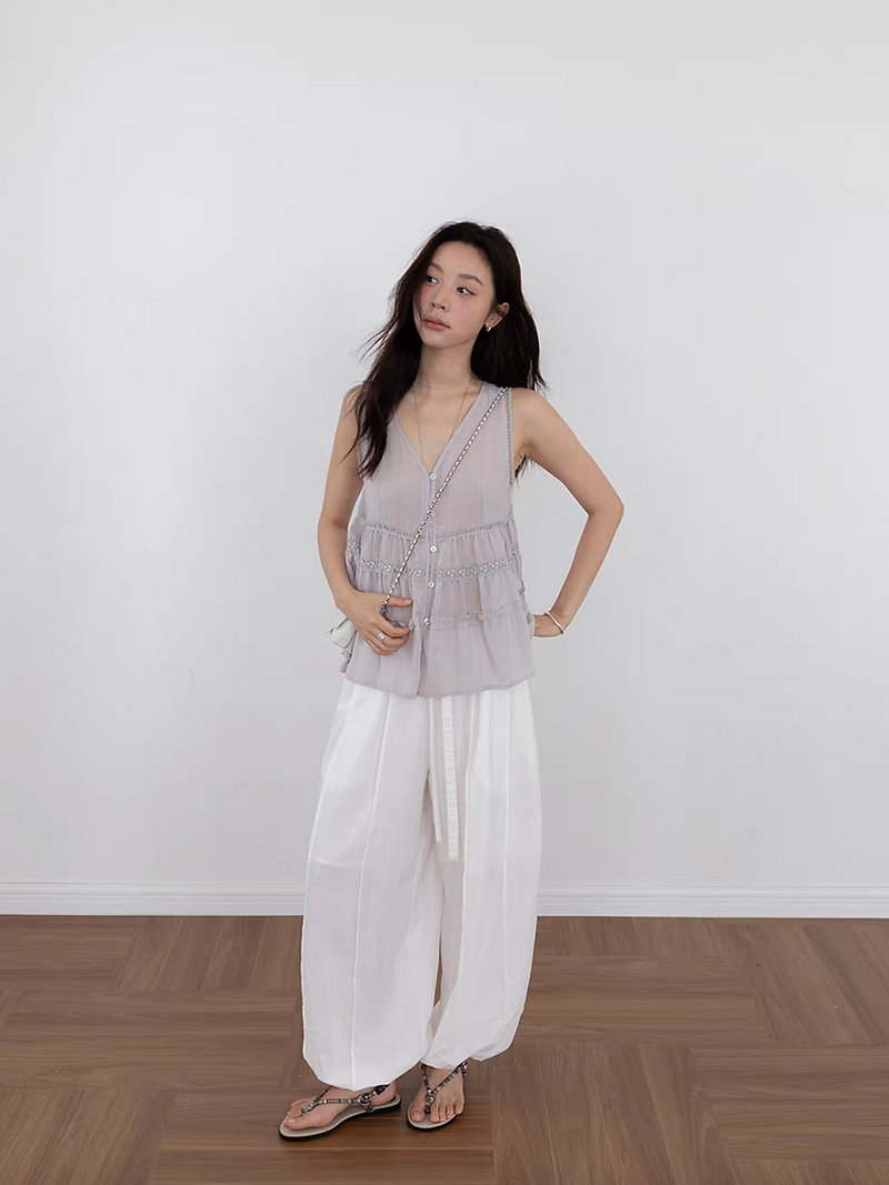 Nylon cotton drawstring contour relaxed fit pants 6