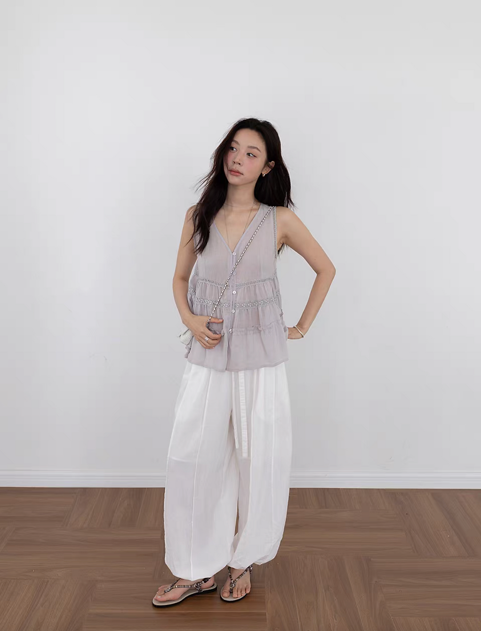 Thumbnail: Nylon cotton drawstring contour relaxed fit pants