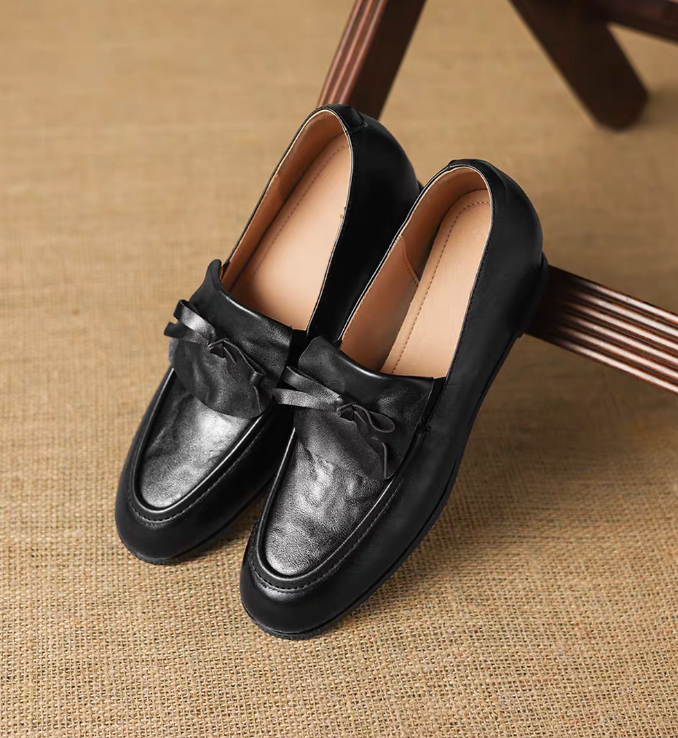 Thumbnail: Calf leather ribbon Oxford loafers