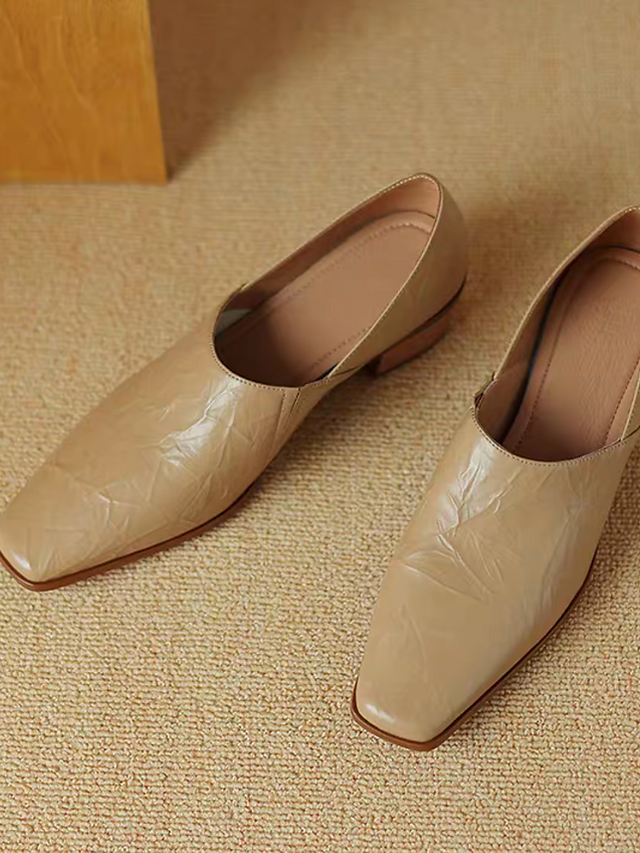 Embossed lambskin square toe wood heel loafers 12