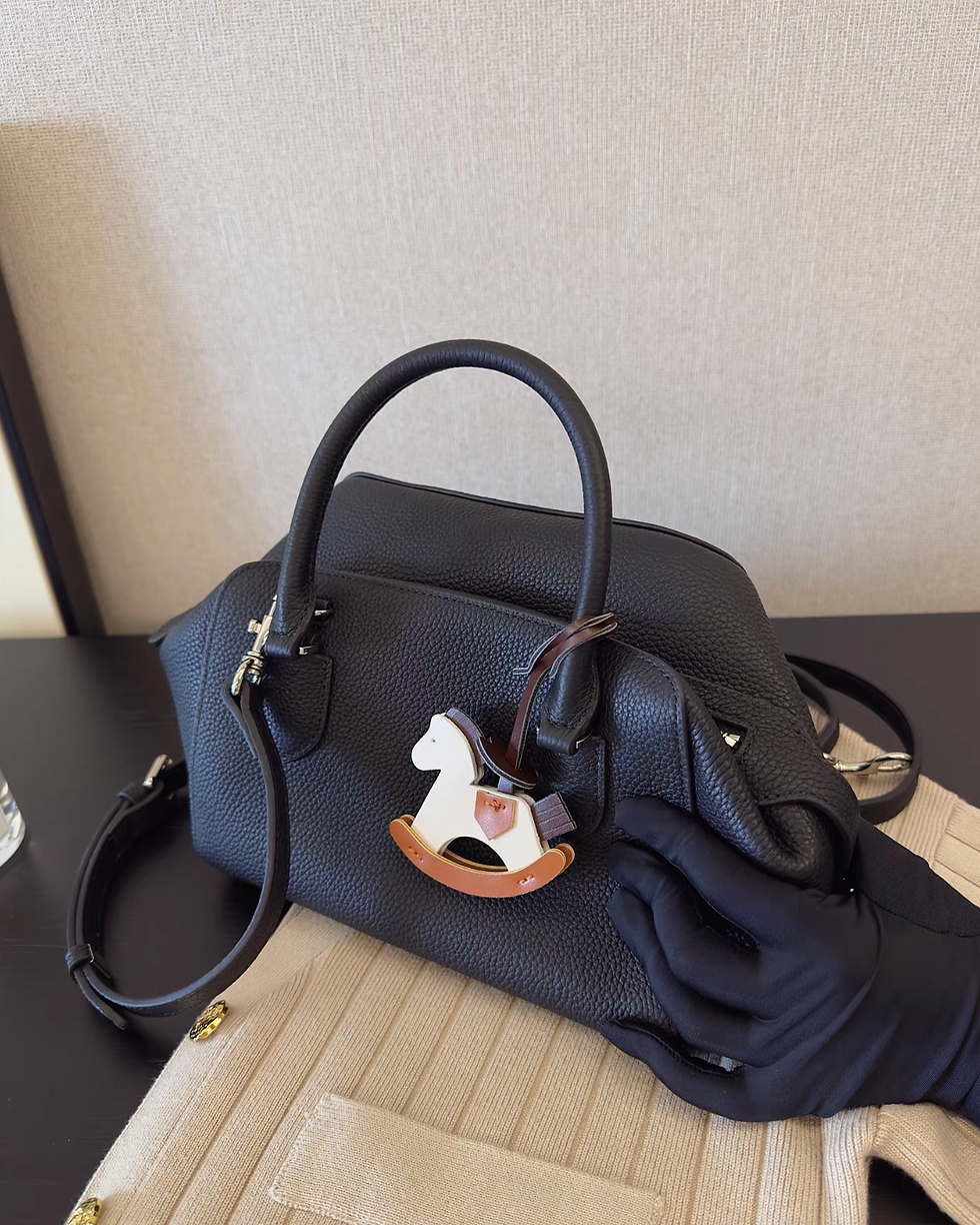 Thumbnail: Toga embossed handle + crossbody bowling bag with pony charm