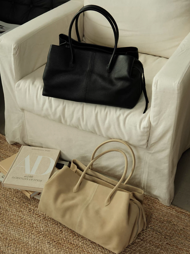 Soft calf leather zipper multi partitions handle totebag 4