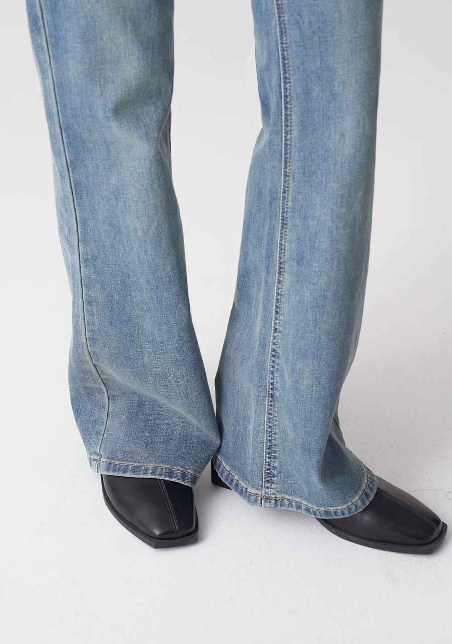 Thumbnail: Slight flare stretchy tencel denim high waisted pants