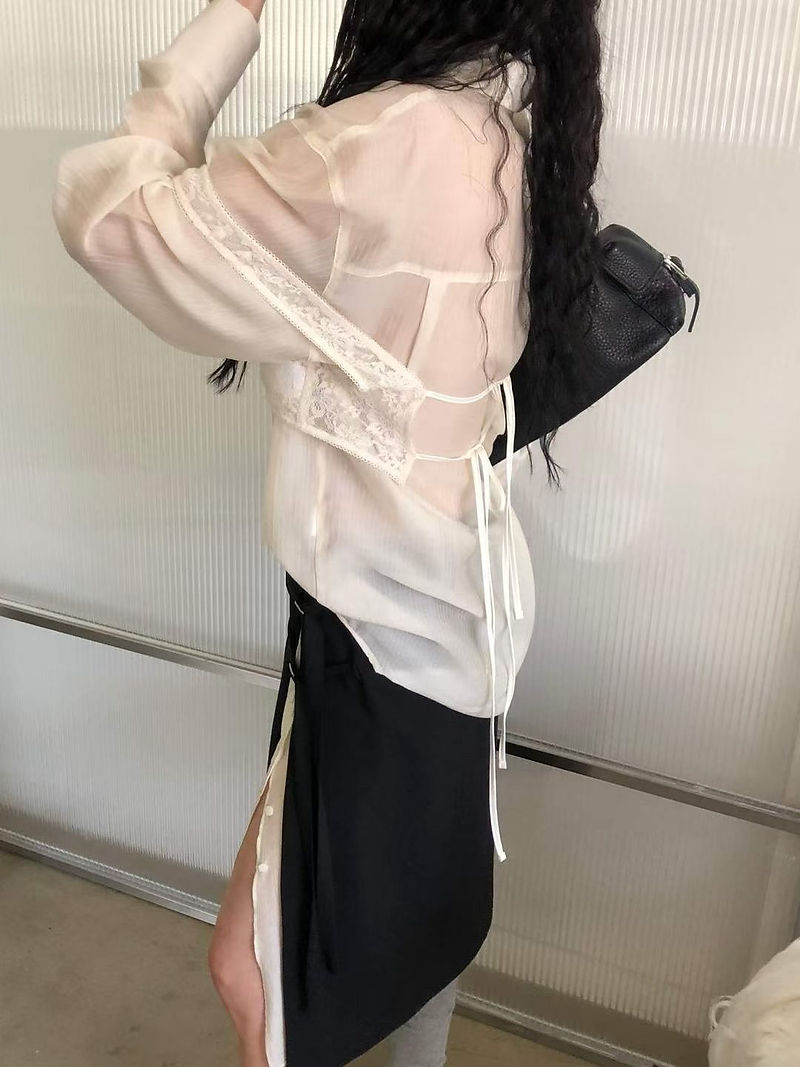 Sheer mid length tencel two way shirt / blouse 9