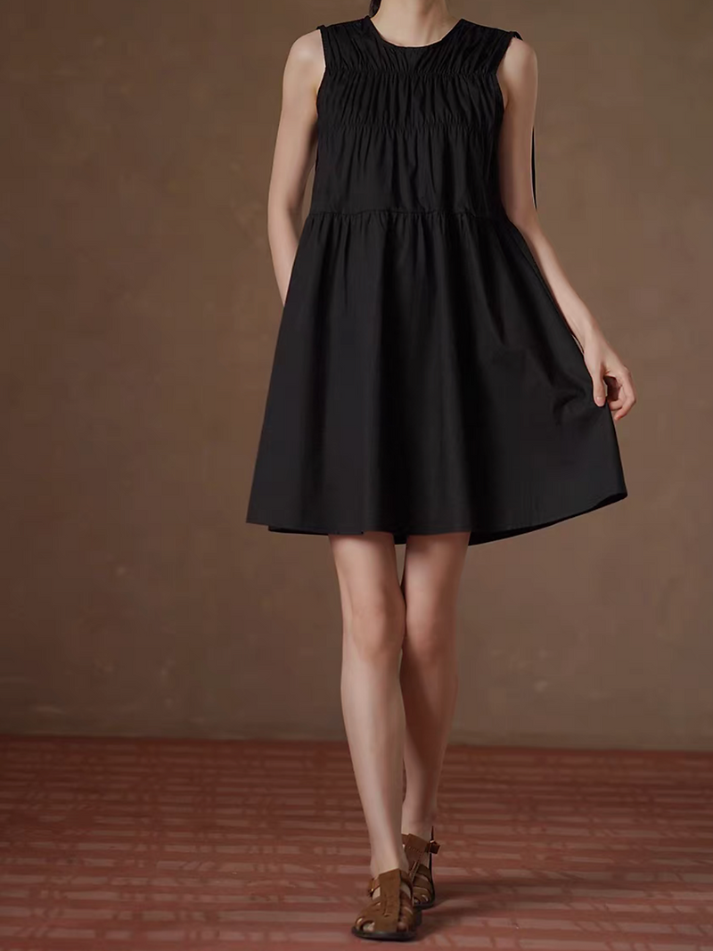 Pure cotton ruffled drawstring sleeveless dress 2