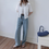 Thumbnail: High waisted acid washed denim straight pants