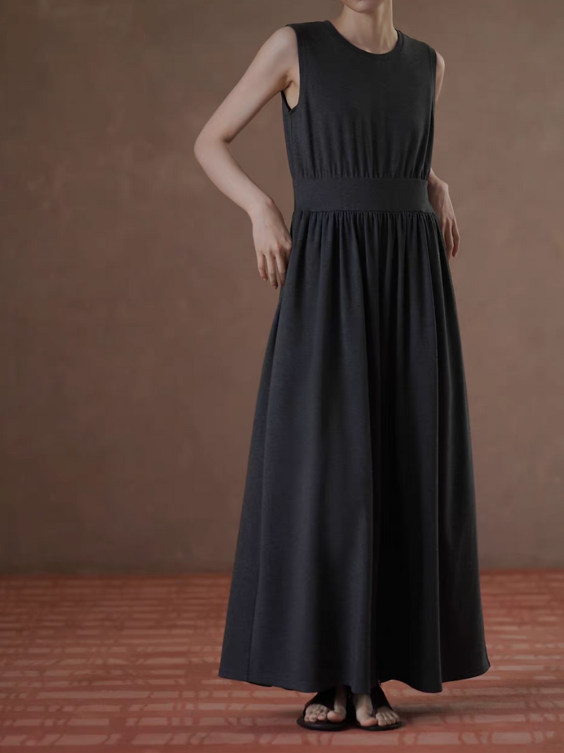 Charcoal cotton elasticated waistband sleeveless dress 10