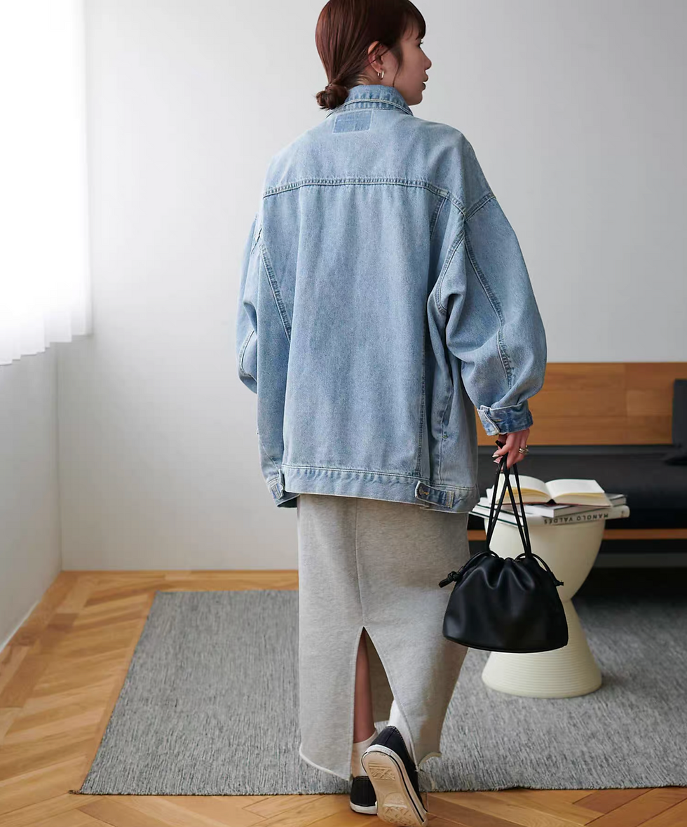 Thumbnail: DISCO oversized boyfriend cotton denim trucker jacket