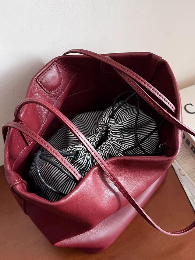 Smooth calf leather bucket shoulder bag 8