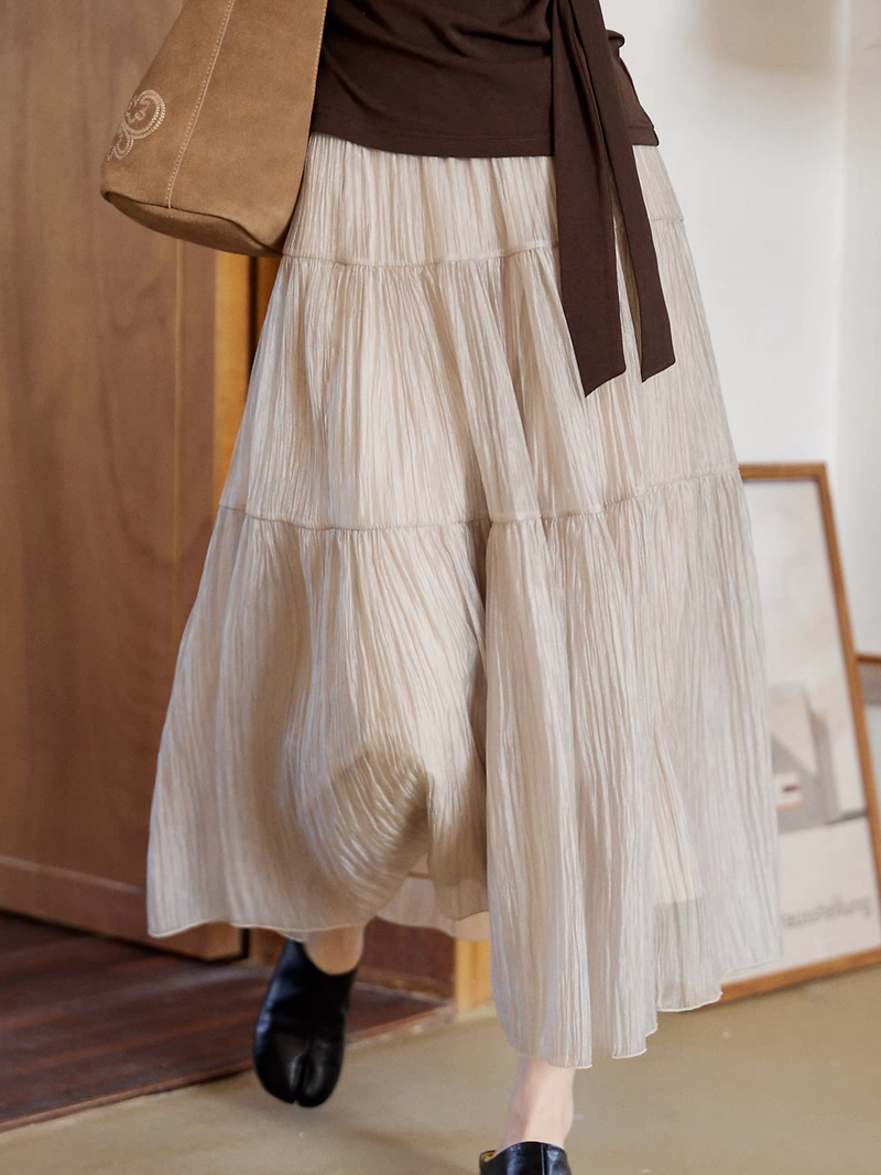 Silver beige ruffled poly lyocell sheer lined elasticated skirt 3