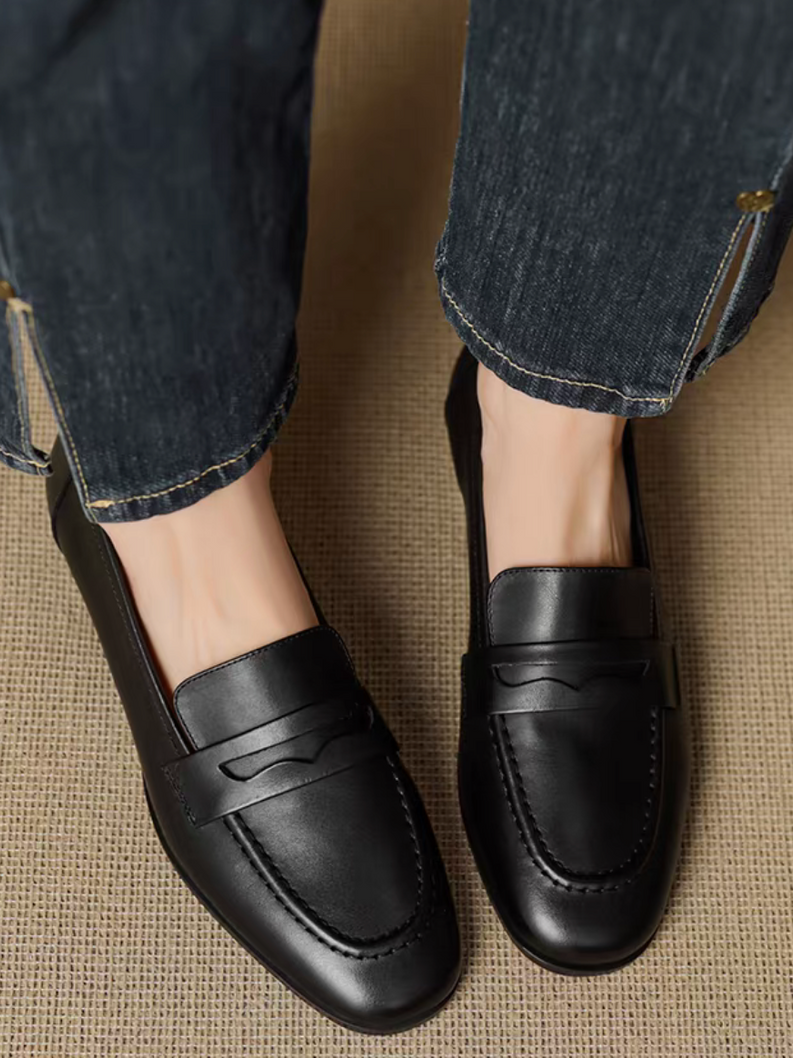 Brushed off calf leather crochet penny saver loafers 5
