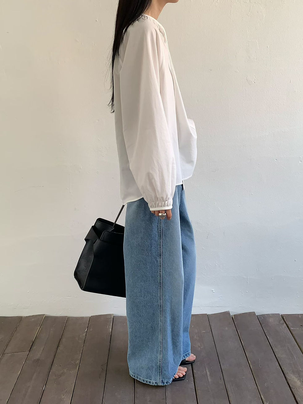 Thumbnail: High waisted light blue denim straight pants 