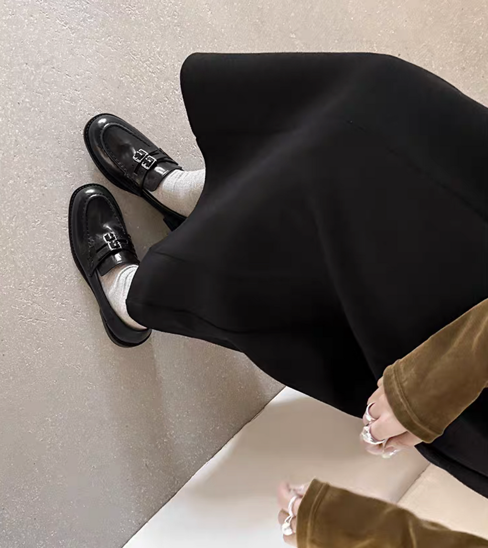 Thumbnail: Mid double buckle straps contour calf leather loafers