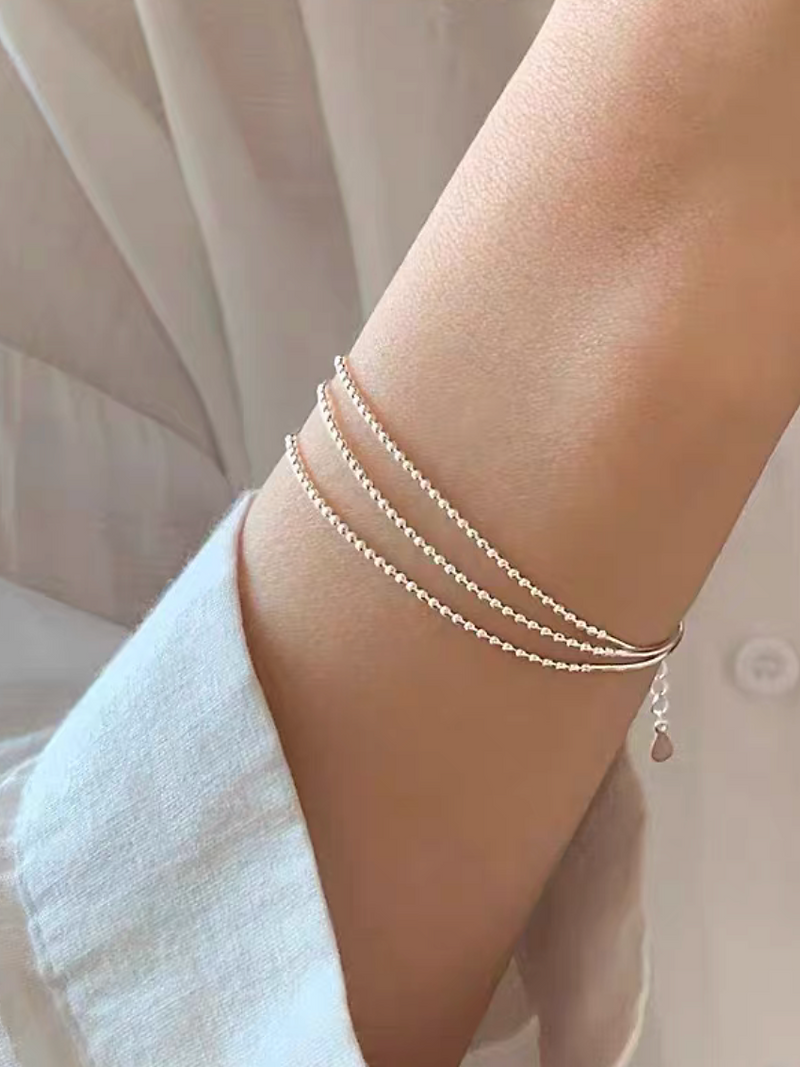 925 Silver triple layers beads bracelet 2