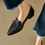 Thumbnail: Ribbon embossed lambskin wood heel pointy shoes