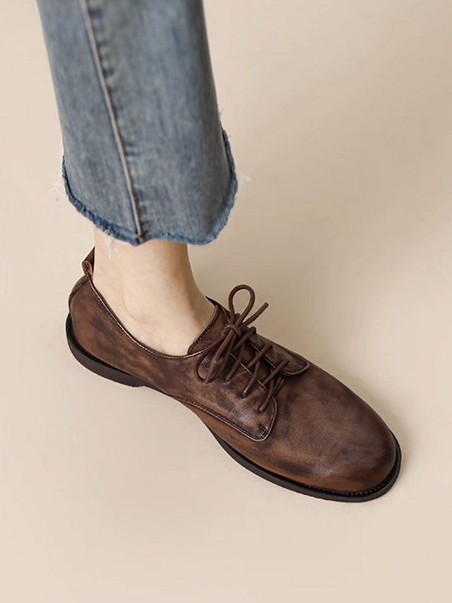 Brushed off calf leather lacing shoes 1