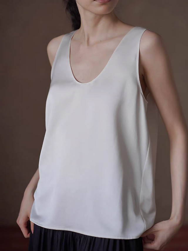 U neck pearl ivory satin poly vest 6
