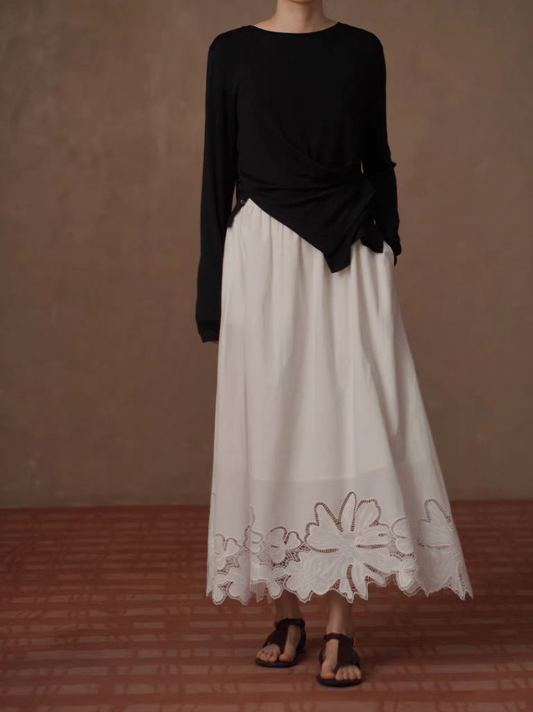 Elasticated ivory floral crochet wavy trim lined table skirt 6