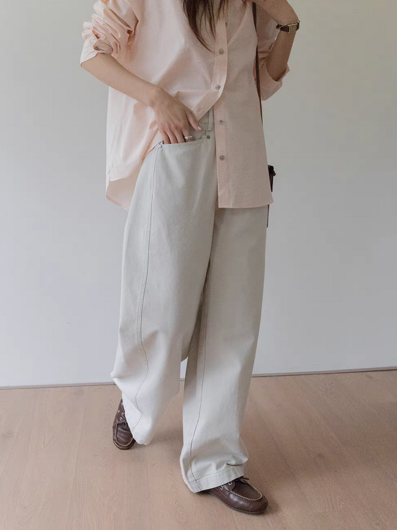 Digaonal pockets denim cotton casual pants 6